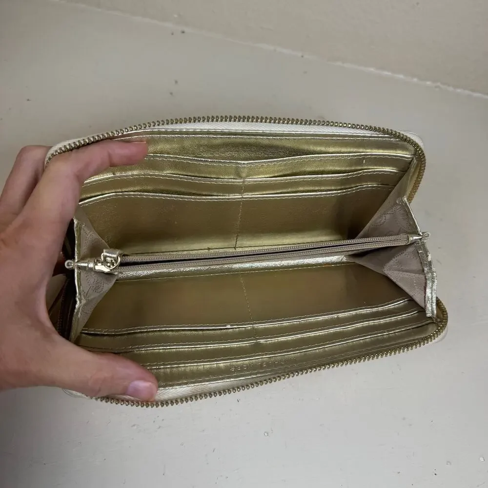Michael Kors Contential MK Mono Mirror White Metallic zip around long wallet